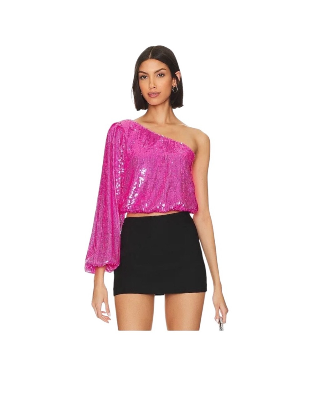 One-Shoulder Sequin Top in Hot Pink Show Me Your MUMU Festival Top Medium